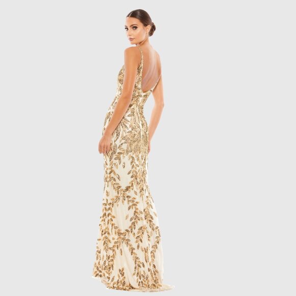 NWT Mac Duggal Embellished Leaf Evening Gown 8 Nude Gold #8259 - Picture 5 of 10